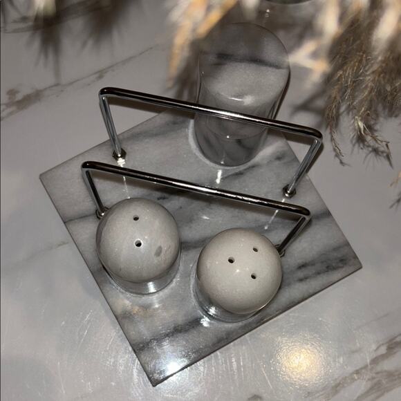 Marble Salt and Pepper Shaker Set with Holder - Picture 3 of 4